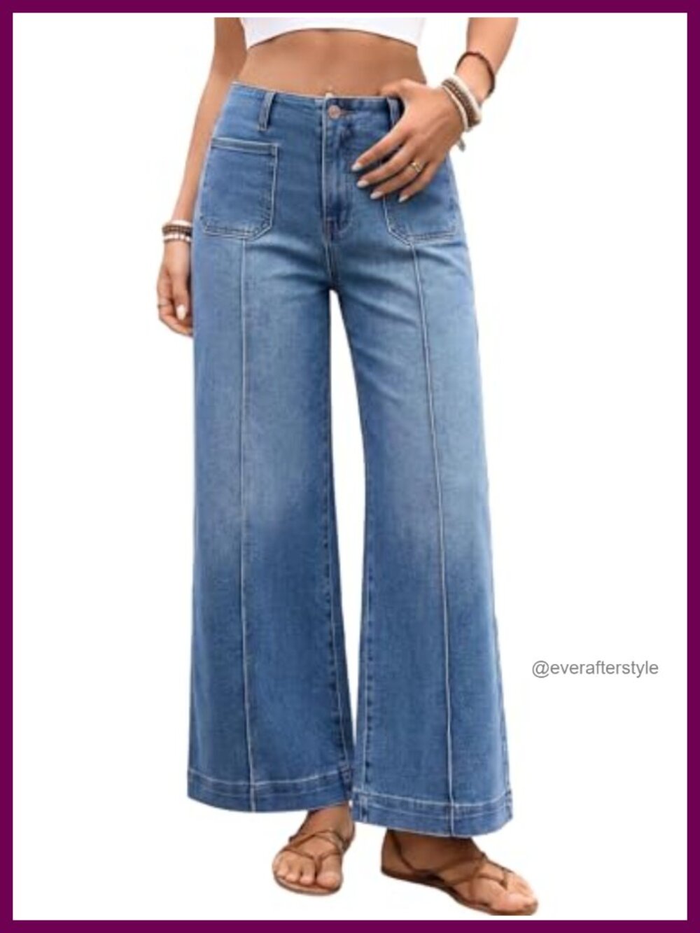 High Waisted Wide Leg Cropped Jeans Front Seam Baggy Stretch Denim